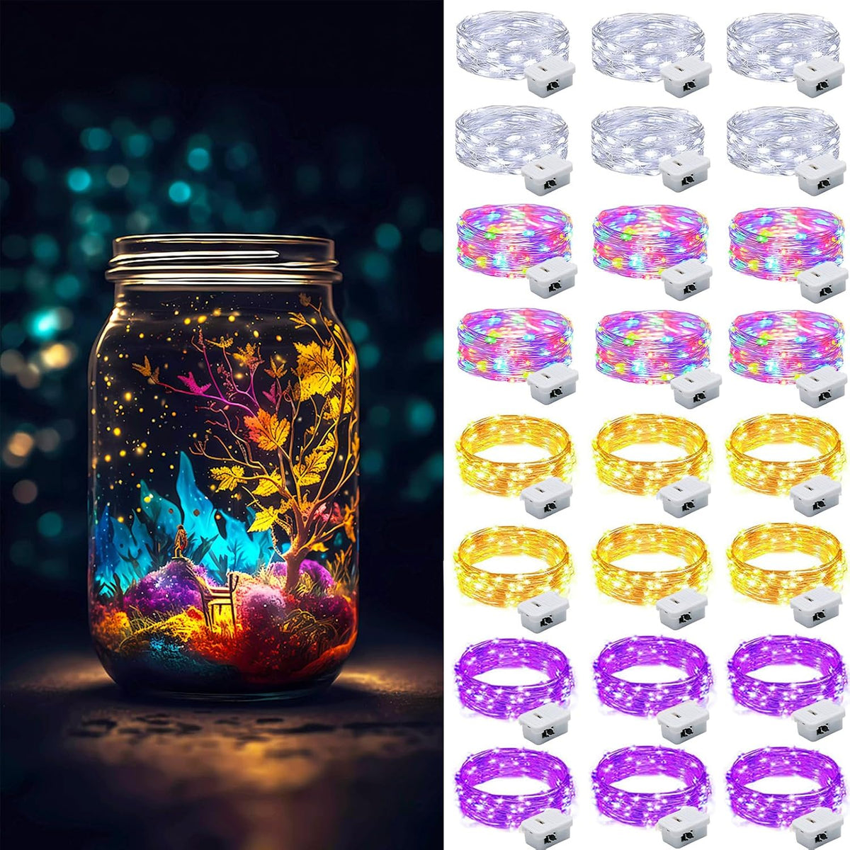 ZGWJ Fairy Lights Battery Operated, 50 Pack Twinkle String Lights 20 LED 7FT 3 Lighting Modes for Bedroom Decor, Easter, Halloween, Christmas, Party Indoor and Outdoor Decoration Colorful