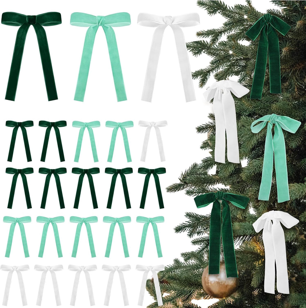 Glitinsel 24 Pcs Velvet Christmas Tree Bow, 10x18,1 w, Pastel | Vintage Christmas Ornaments Bow Velvet Ribbon Bows for Christmas Tree Garland Wreath Holiday Home Decorations