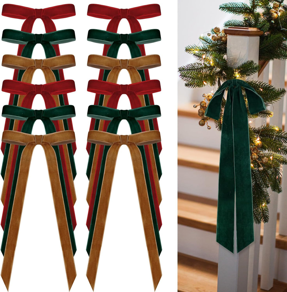 Glitinsel 24 Pcs Velvet Christmas Tree Bow, 10x18,1 w, Pastel | Vintage Christmas Ornaments Bow Velvet Ribbon Bows for Christmas Tree Garland Wreath Holiday Home Decorations