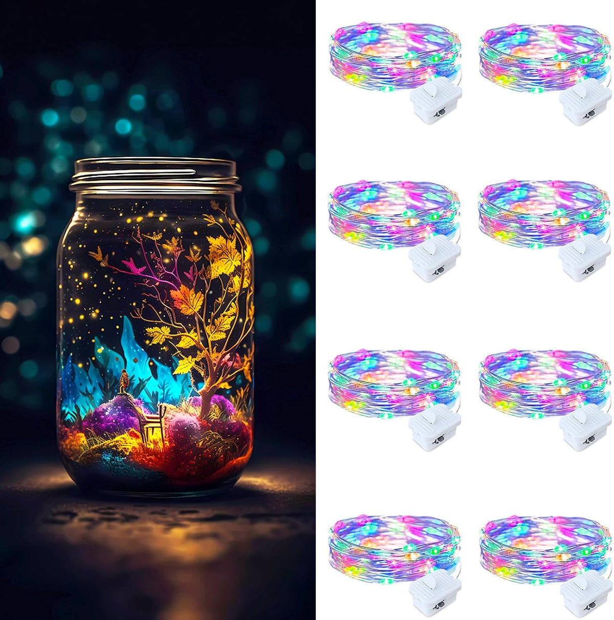 ZGWJ Fairy Lights Battery Operated, 50 Pack Twinkle String Lights 20 LED 7FT 3 Lighting Modes for Bedroom Decor, Easter, Halloween, Christmas, Party Indoor and Outdoor Decoration Colorful