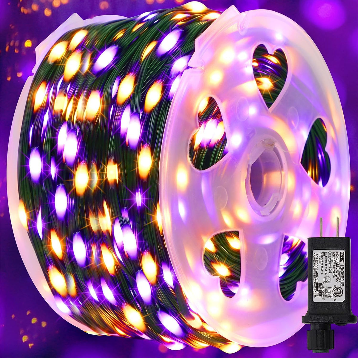 WATERGLIDE Extra Long 328 FT Halloween Lights, 1000 LED Outdoor Fairy String Light, Green PVC Copper Wire Christmas Lights, Plug in 8 Modes & Waterproof for Tree Party Home Yard Decor, Purple