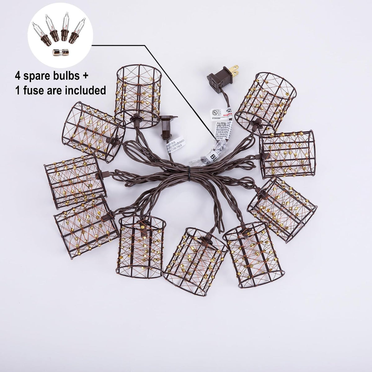 Outdoor Patio String Lights Plug in with 10 Incandescent Bulbs, Handwoven Beaded Copper Wire Style Decorative Lantern String Lights Connectable Weatherproof for Pergola, Porch, Mantel, Indoor Decor