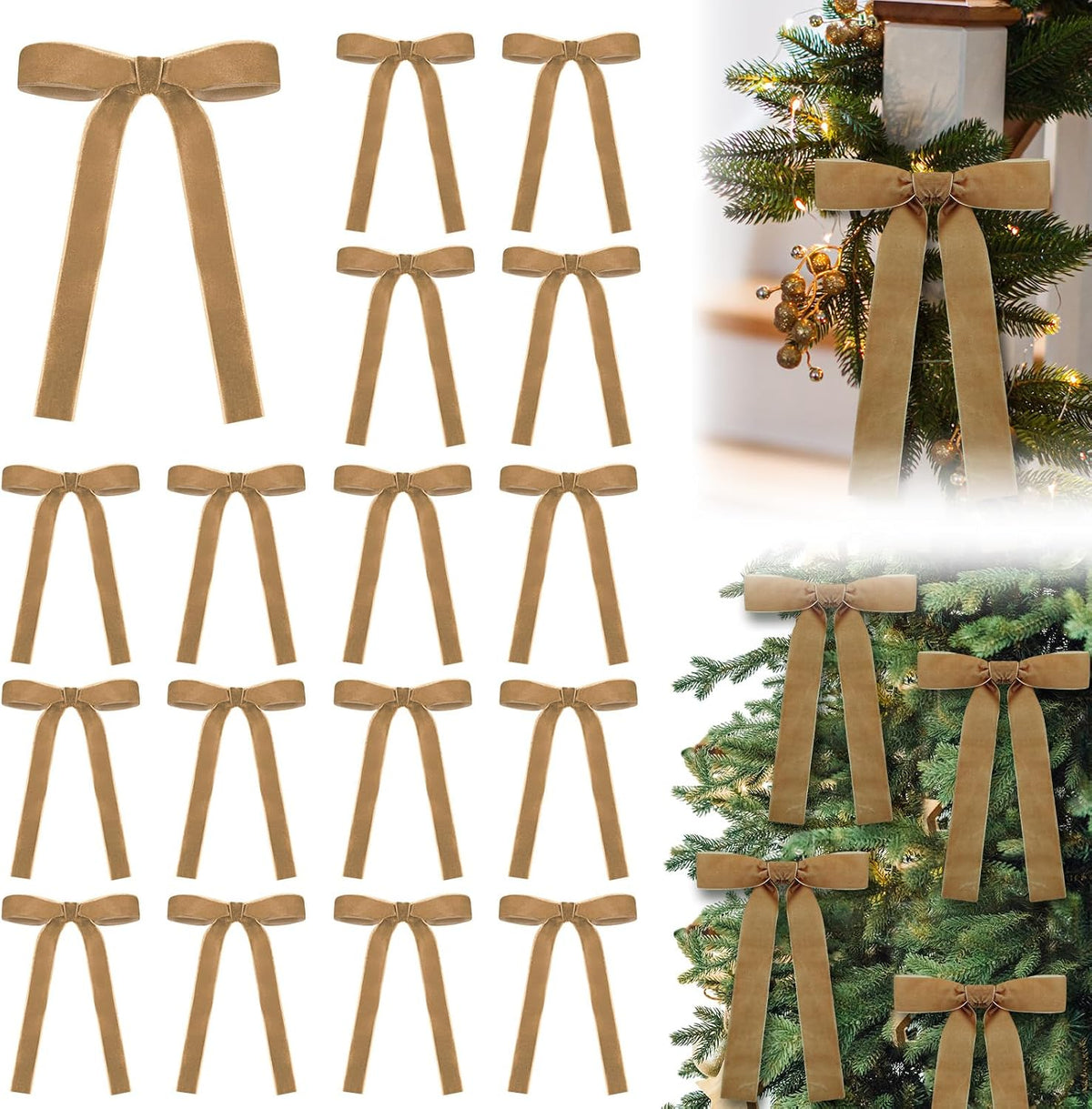 Glitinsel 24 Pcs Velvet Christmas Tree Bow, 10x18,1 w, Pastel | Vintage Christmas Ornaments Bow Velvet Ribbon Bows for Christmas Tree Garland Wreath Holiday Home Decorations