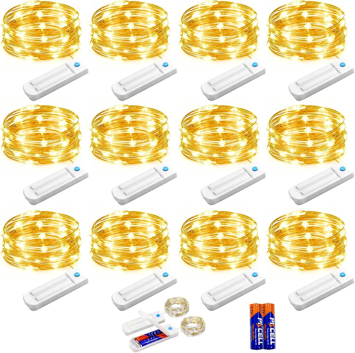 YJFWAL 18 Pack Fairy String Lights(Batteries Included) 10.2FT 30LEDs Waterproof Copper Wire Firefly Light Mini Starry Moon Lights for DIY Wedding Party Mason Jars Christmas Tree Gift Deco (7 Colors)