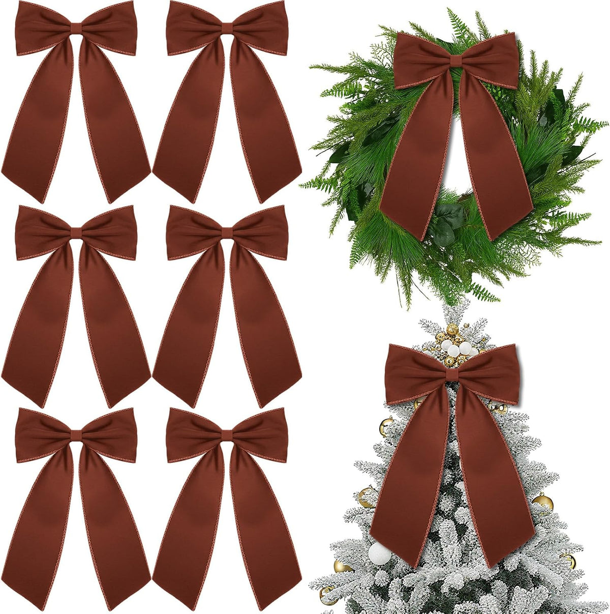 12 Pcs Black Large Christmas Velvet Bow, Xmas Tree Decor | 10x16 Inch Ribbon Design, Ideal for Wreath Garland Banner, Napkin Rings, Fireplace Indoor Outdoor Holiday Decoration