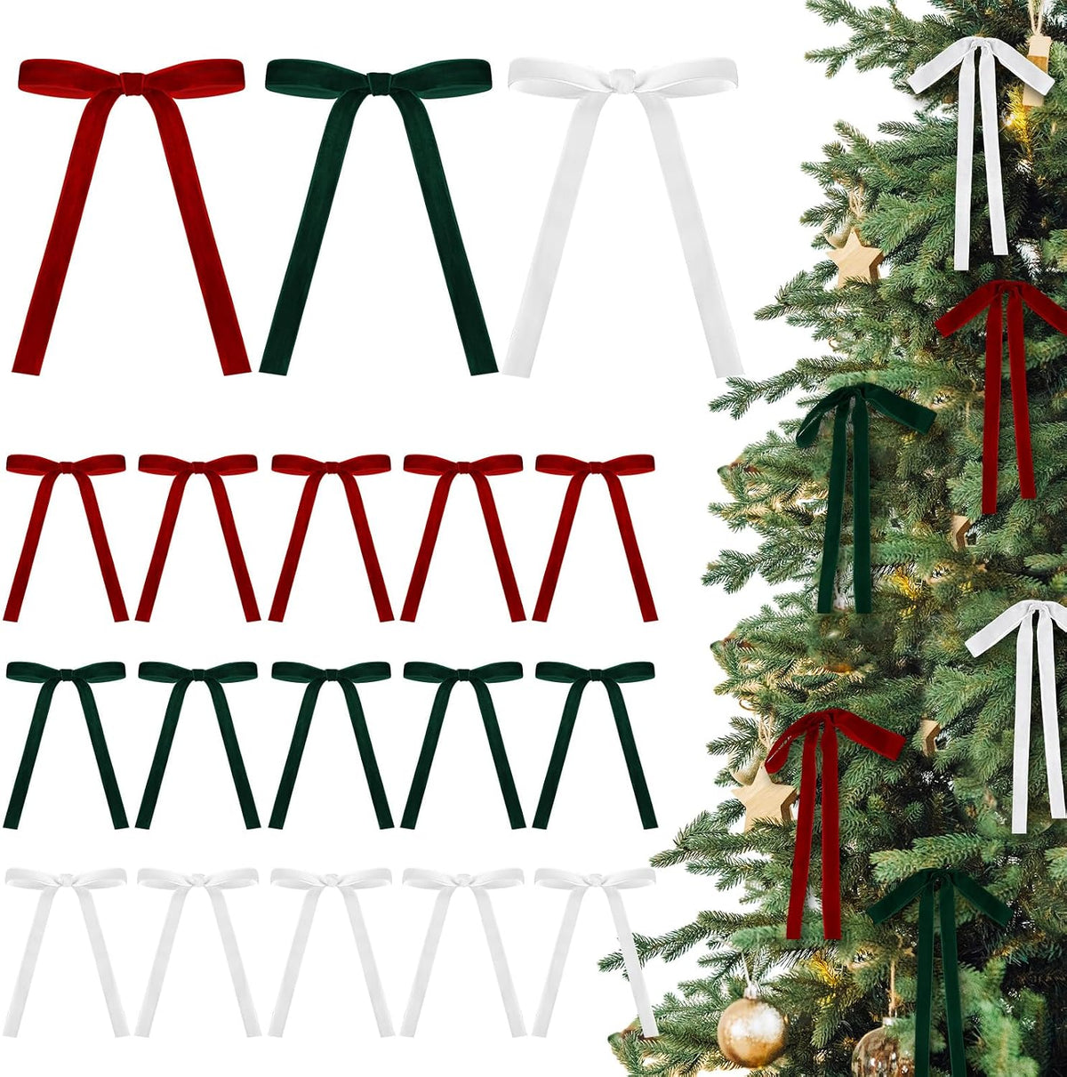Glitinsel 24 Pcs Velvet Christmas Tree Bow, 10x18,1 w, Pastel | Vintage Christmas Ornaments Bow Velvet Ribbon Bows for Christmas Tree Garland Wreath Holiday Home Decorations