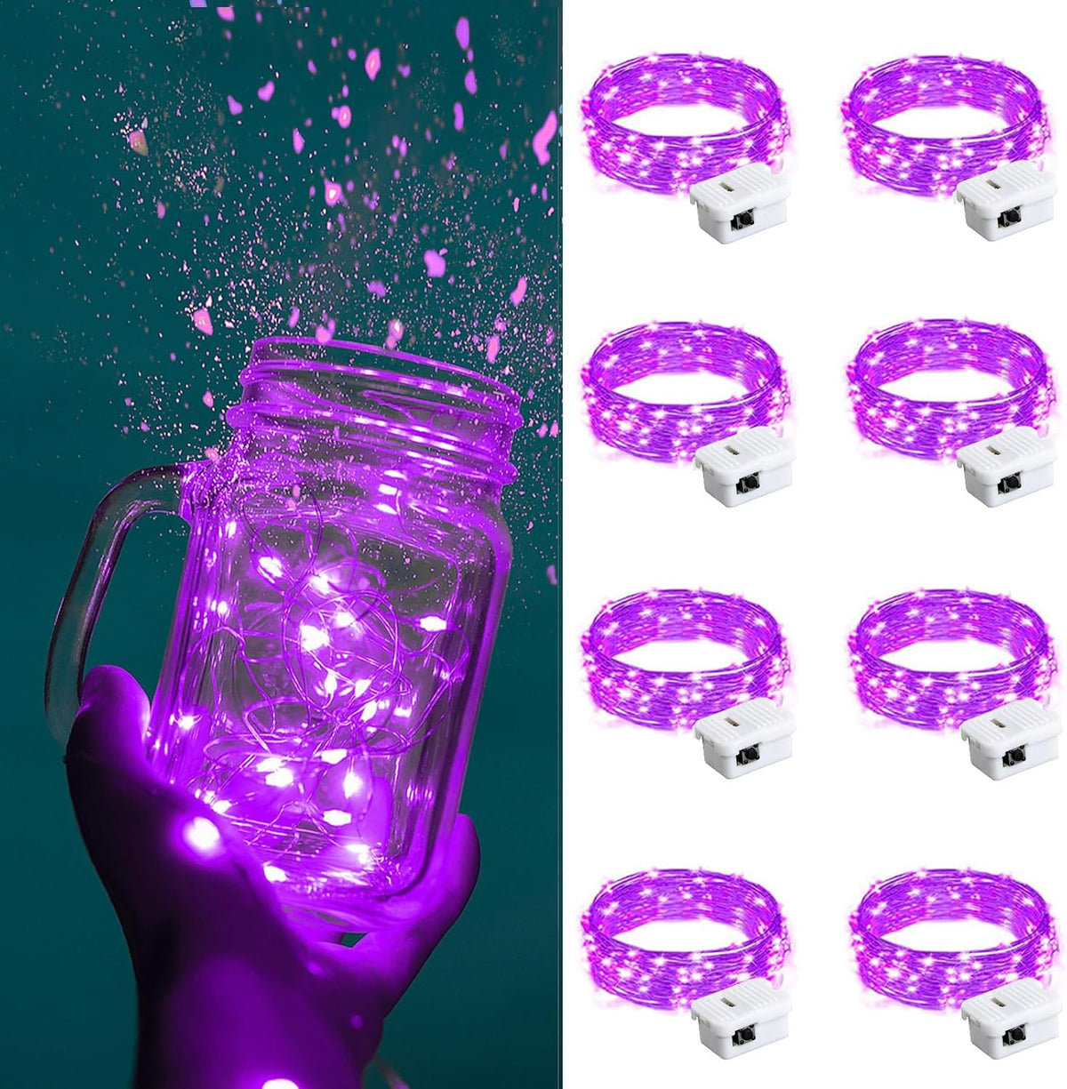 ZGWJ Fairy Lights Battery Operated, 50 Pack Twinkle String Lights 20 LED 7FT 3 Lighting Modes for Bedroom Decor, Easter, Halloween, Christmas, Party Indoor and Outdoor Decoration Colorful