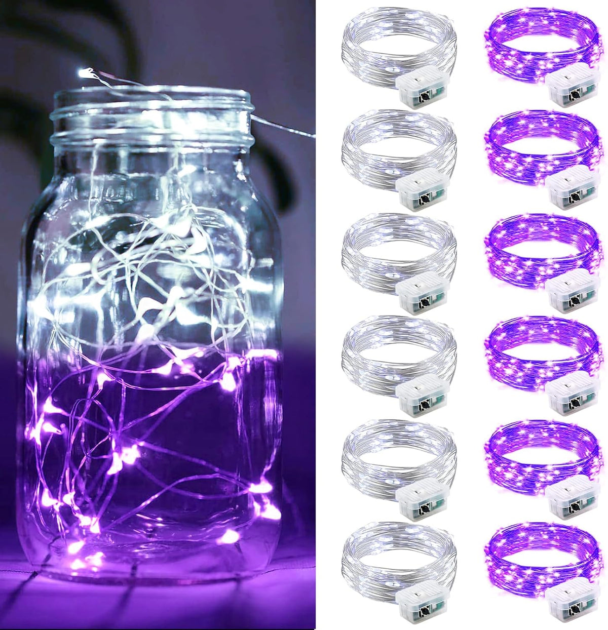 ZGWJ 24 Pack Multicolor Fairy Lights, Mini String Lights | Battery Operated 7 FT 20 LED Waterproof 3 Modes for DIY, Parties, Wedding, Halloween, Christmas Decoration