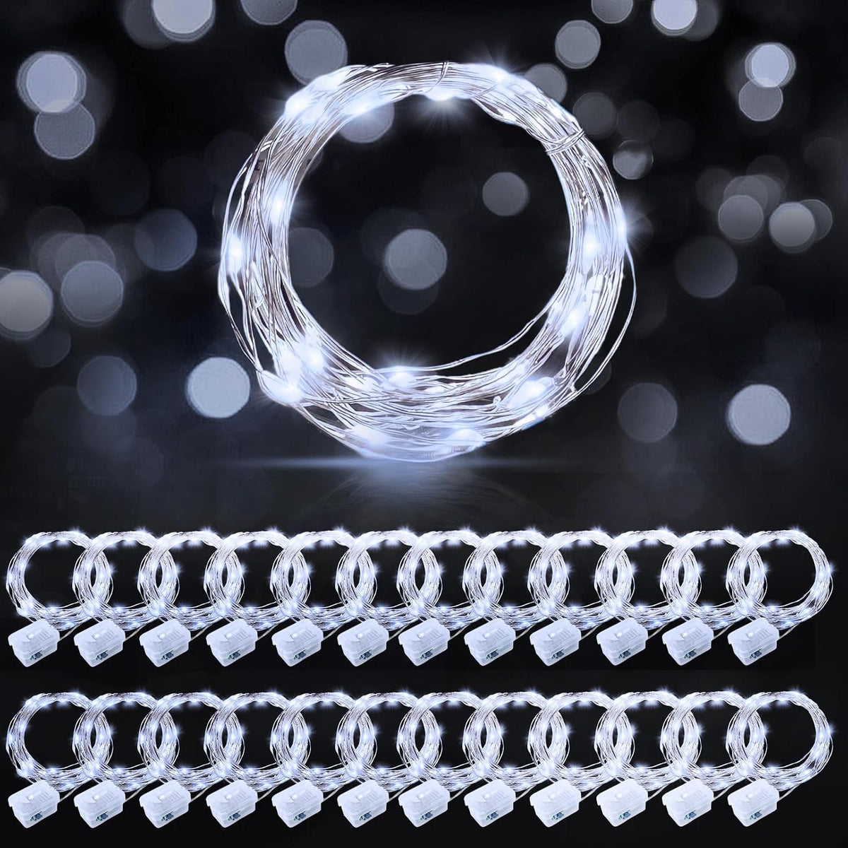 AIKEI 48 Pack LED Fairy Lights Battery Operated, Mini String Lights Waterproof 7 Feet 20 Led Firefly Starry Lighting for Wedding Party Bedroom Garden Halloween Christmas Decoration Colorful