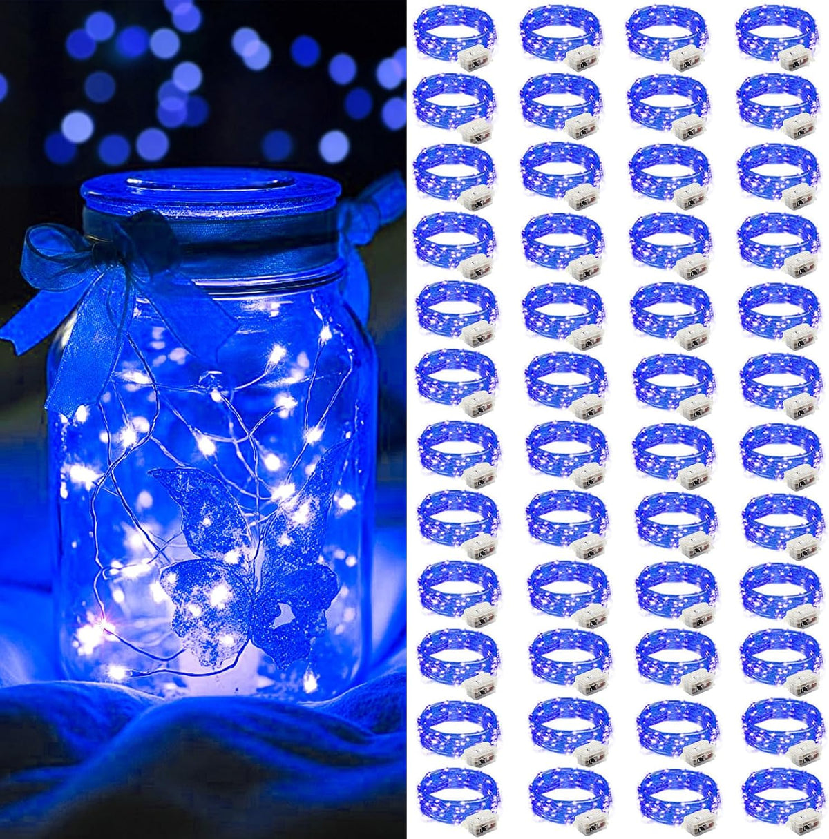 AIKEI 48 Pack LED Fairy Lights Battery Operated, Mini String Lights Waterproof 7 Feet 20 Led Firefly Starry Lighting for Wedding Party Bedroom Garden Halloween Christmas Decoration Colorful