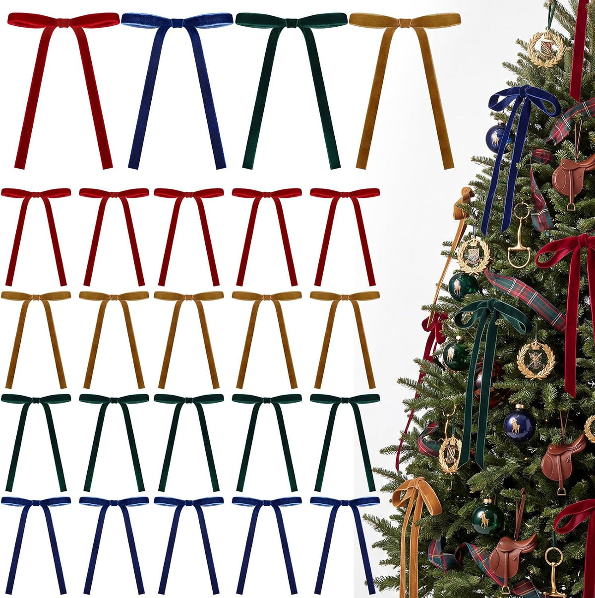 Glitinsel 24 Pcs Velvet Christmas Tree Bow, 10x18,1 w, Pastel | Vintage Christmas Ornaments Bow Velvet Ribbon Bows for Christmas Tree Garland Wreath Holiday Home Decorations