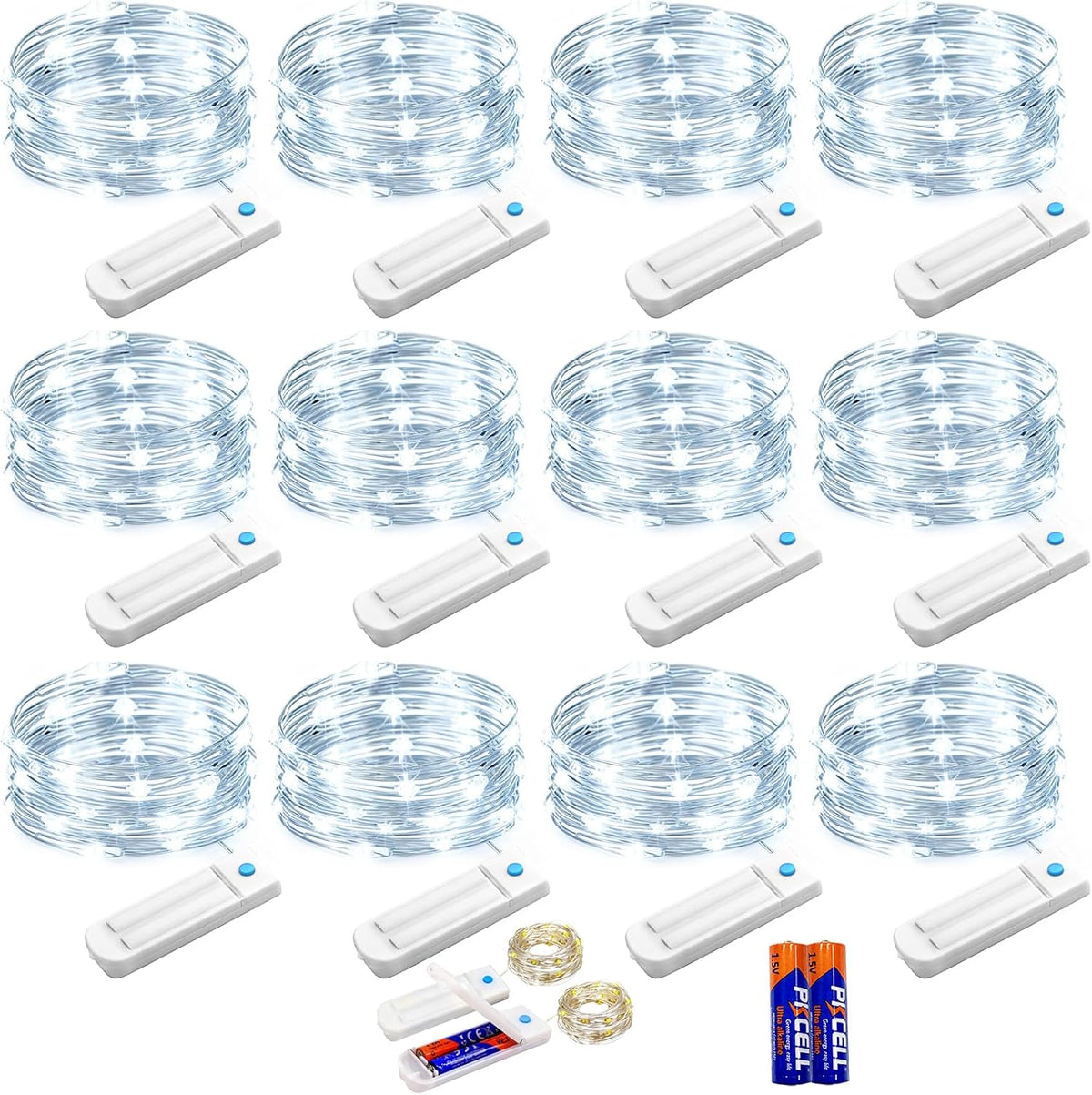 YJFWAL 18 Pack Fairy String Lights(Batteries Included) 10.2FT 30LEDs Waterproof Copper Wire Firefly Light Mini Starry Moon Lights for DIY Wedding Party Mason Jars Christmas Tree Gift Deco (7 Colors)