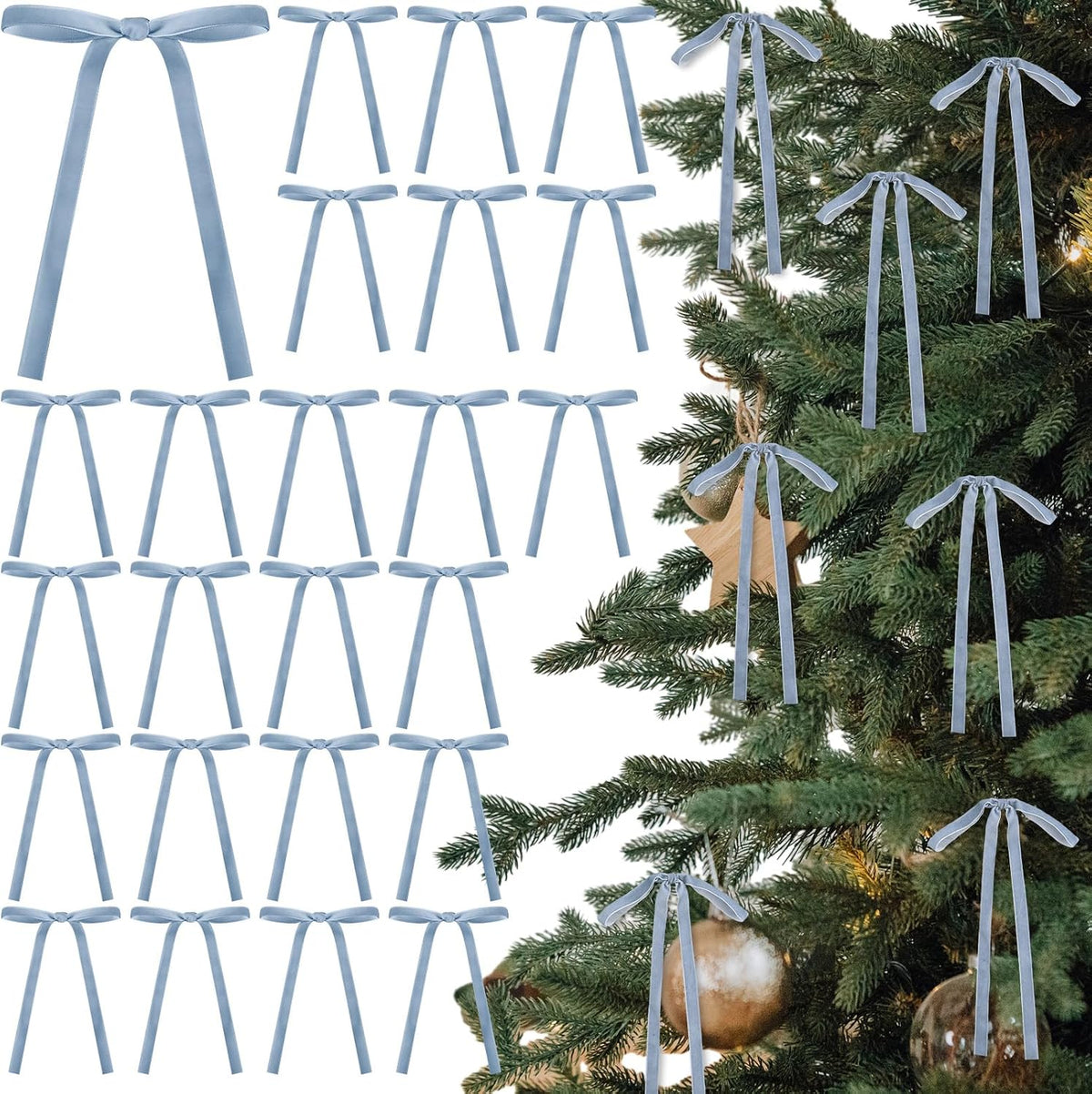 Glitinsel 24 Pcs Velvet Christmas Tree Bow, 10x18,1 w, Pastel | Vintage Christmas Ornaments Bow Velvet Ribbon Bows for Christmas Tree Garland Wreath Holiday Home Decorations