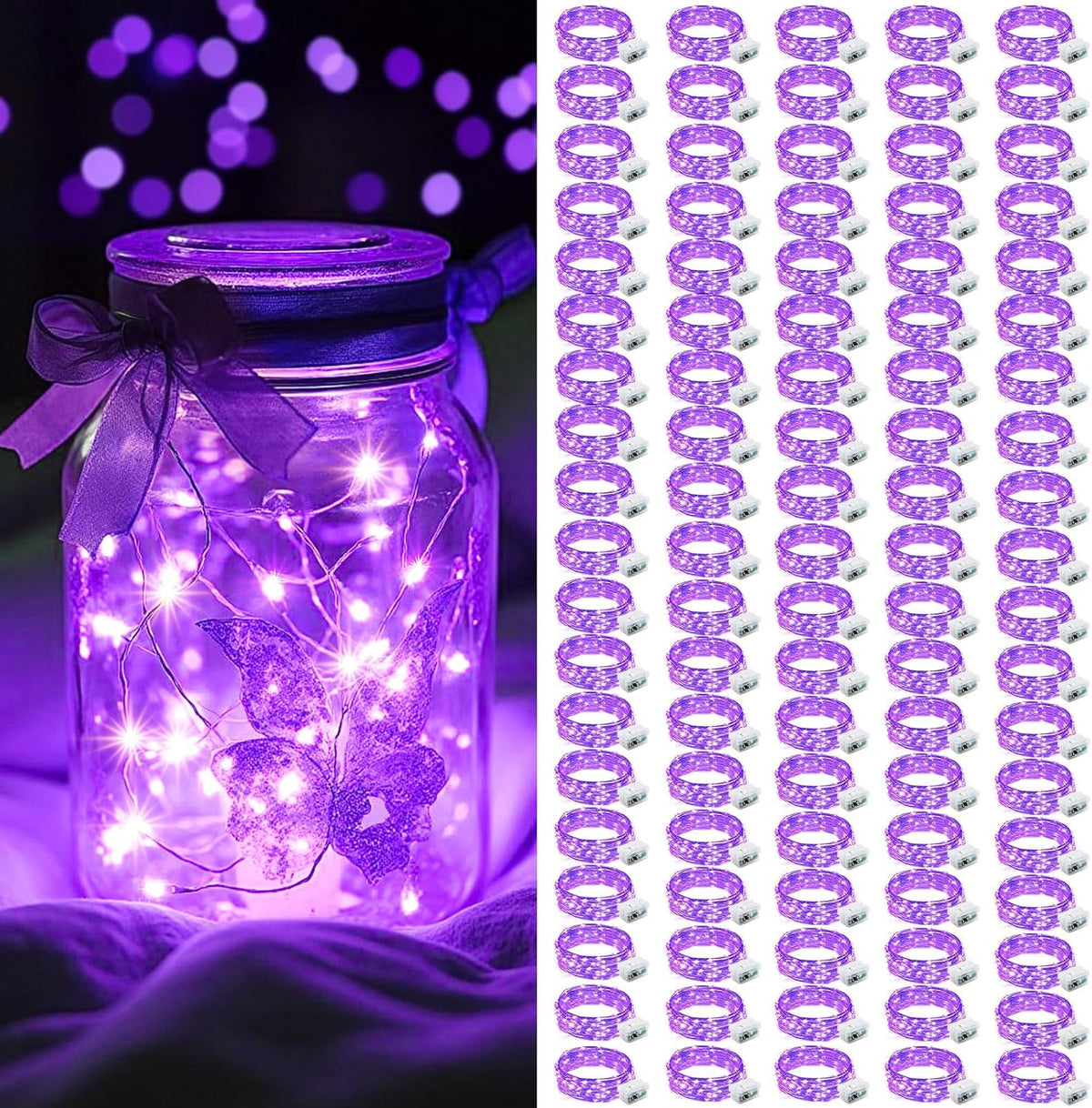 AIKEI 48 Pack LED Fairy Lights Battery Operated, Mini String Lights Waterproof 7 Feet 20 Led Firefly Starry Lighting for Wedding Party Bedroom Garden Halloween Christmas Decoration Colorful