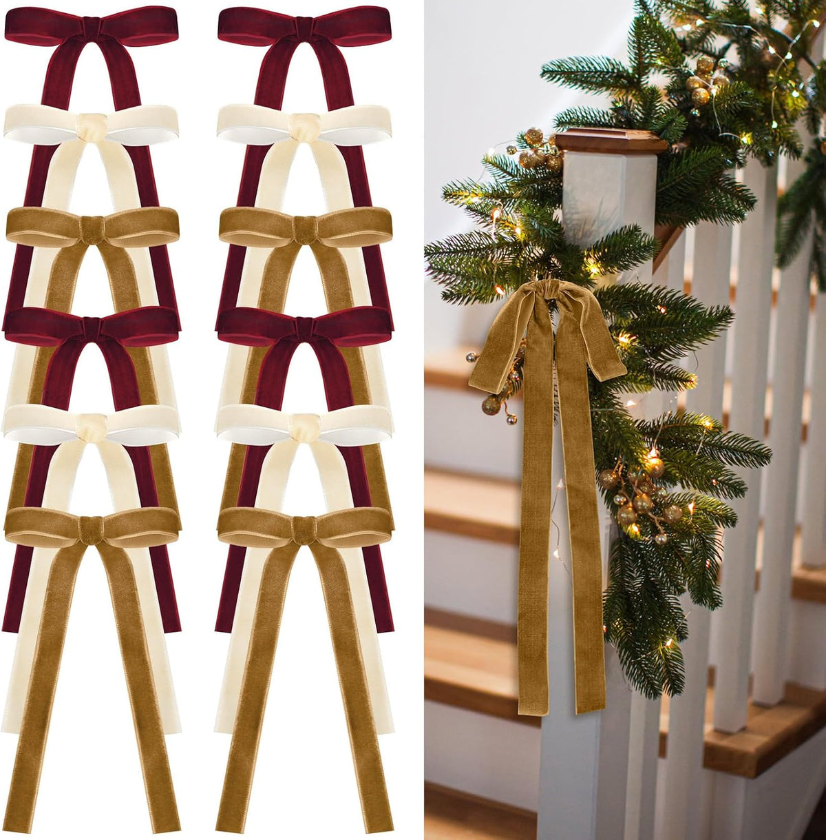 Glitinsel 24 Pcs Velvet Christmas Tree Bow, 10x18,1 w, Pastel | Vintage Christmas Ornaments Bow Velvet Ribbon Bows for Christmas Tree Garland Wreath Holiday Home Decorations