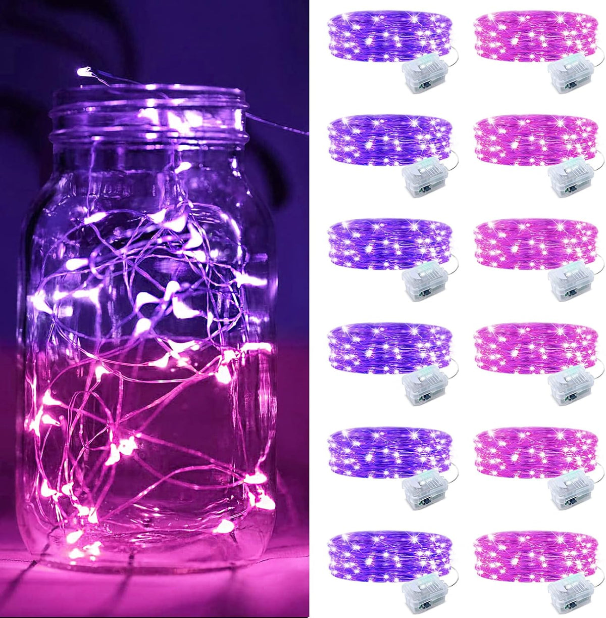 ZGWJ 24 Pack Multicolor Fairy Lights, Mini String Lights | Battery Operated 7 FT 20 LED Waterproof 3 Modes for DIY, Parties, Wedding, Halloween, Christmas Decoration