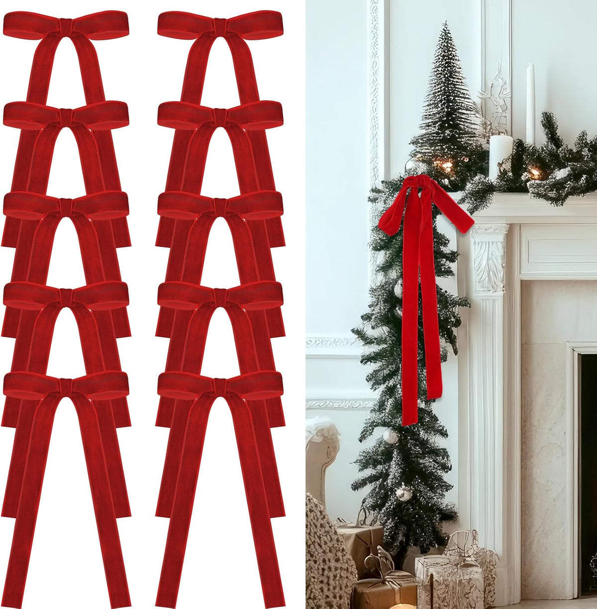 Glitinsel 24 Pcs Velvet Christmas Tree Bow, 10x18,1 w, Pastel | Vintage Christmas Ornaments Bow Velvet Ribbon Bows for Christmas Tree Garland Wreath Holiday Home Decorations