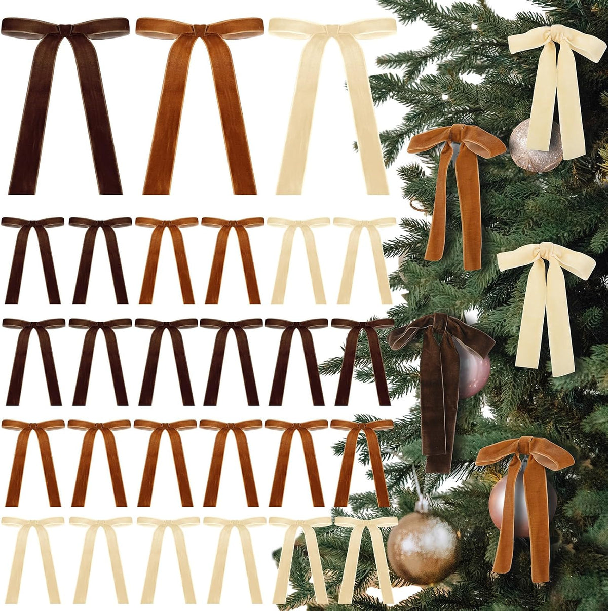 Glitinsel 24 Pcs Velvet Christmas Tree Bow, 10x18,1 w, Pastel | Vintage Christmas Ornaments Bow Velvet Ribbon Bows for Christmas Tree Garland Wreath Holiday Home Decorations