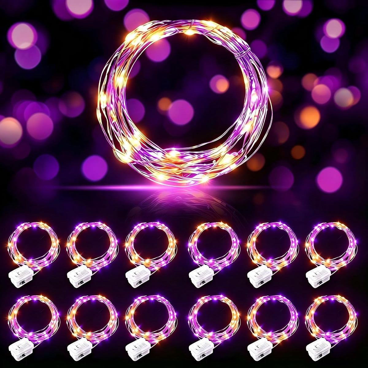 AIKEI 48 Pack LED Fairy Lights Battery Operated, Mini String Lights Waterproof 7 Feet 20 Led Firefly Starry Lighting for Wedding Party Bedroom Garden Halloween Christmas Decoration Colorful