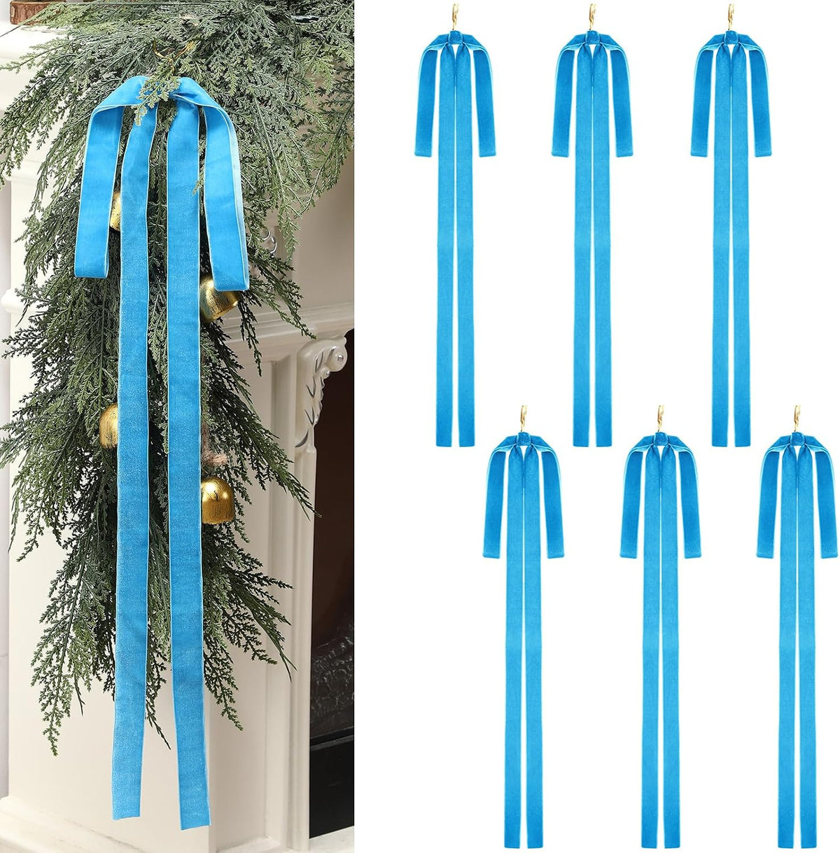 Janinka 12 Pcs Long Red Christmas Velvet Bow Ornament Vintage Tree Decor | 23.5x15.5 Inch, Large Ribbon Bows, Vintage Christmas Ornament, Swag, Staircase, Wreath, Tree Topper, Xmas Ornaments for Tree