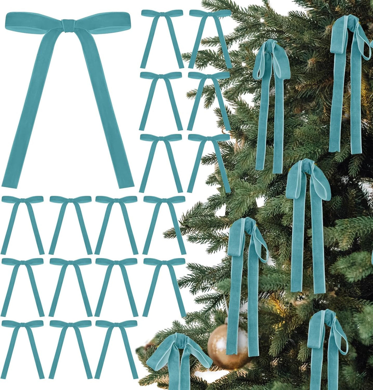 Glitinsel 24 Pcs Velvet Christmas Tree Bow, 10x18,1 w, Pastel | Vintage Christmas Ornaments Bow Velvet Ribbon Bows for Christmas Tree Garland Wreath Holiday Home Decorations