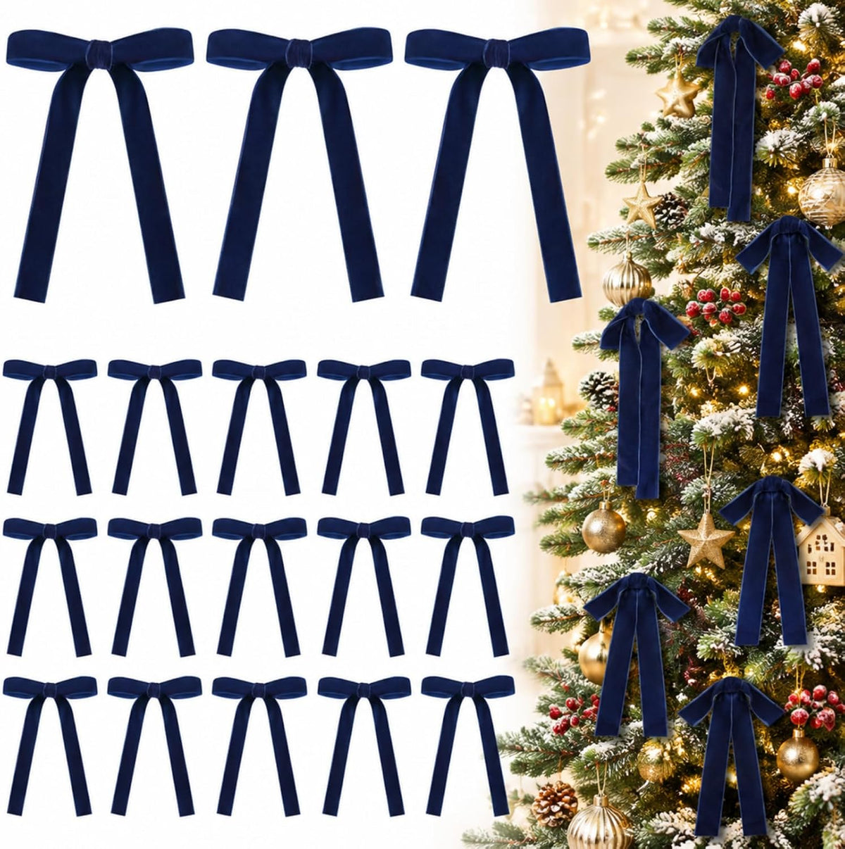 Glitinsel 24 Pcs Velvet Christmas Tree Bow, 10x18,1 w, Pastel | Vintage Christmas Ornaments Bow Velvet Ribbon Bows for Christmas Tree Garland Wreath Holiday Home Decorations