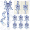 Daifunli 6 Pcs Pink and White Chinoiserie Christmas Cabinet Ribbons Bows Porcelain Bow Burlap Christmas Door Kitchen Cabinet Ribbon Bows for Xmas Home Decorations Party Supplies