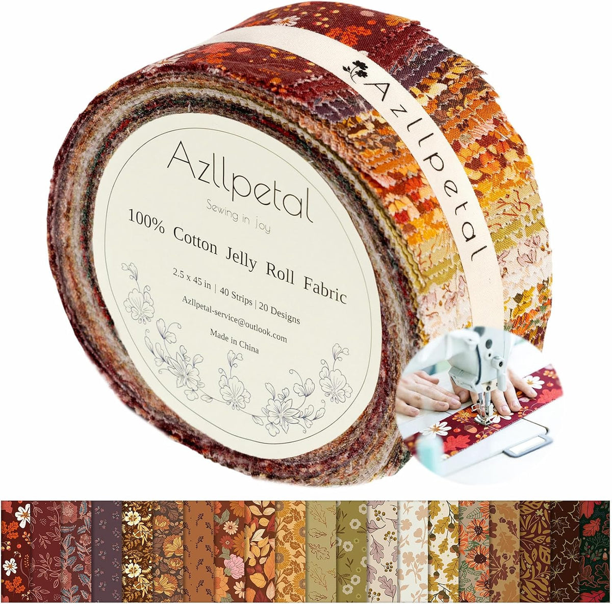 Green & Red Jelly Roll Fabric for Quilting, Christmas Clearance Strips | 2.5 x 45” Strips, 40 Pcs with 20 Floral Patterns, 100% Cotton, 160GSM Plain Weave Fabric for Christmas Quilting, Home Decor