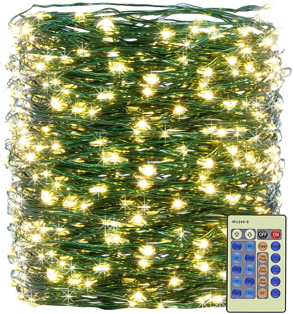 Outdoor Indoor String Lights Christmas - 300LED Warm White Fairy Lights | 99ft Green Wire Dimmable with Remote Control, Waterproof Fairy Light for DIY Christmas Tree Bedroom Patio Party Decor