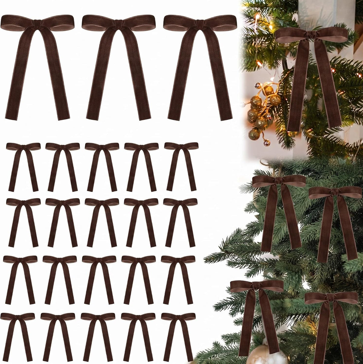 Glitinsel 24 Pcs Velvet Christmas Tree Bow, 10x18,1 w, Pastel | Vintage Christmas Ornaments Bow Velvet Ribbon Bows for Christmas Tree Garland Wreath Holiday Home Decorations