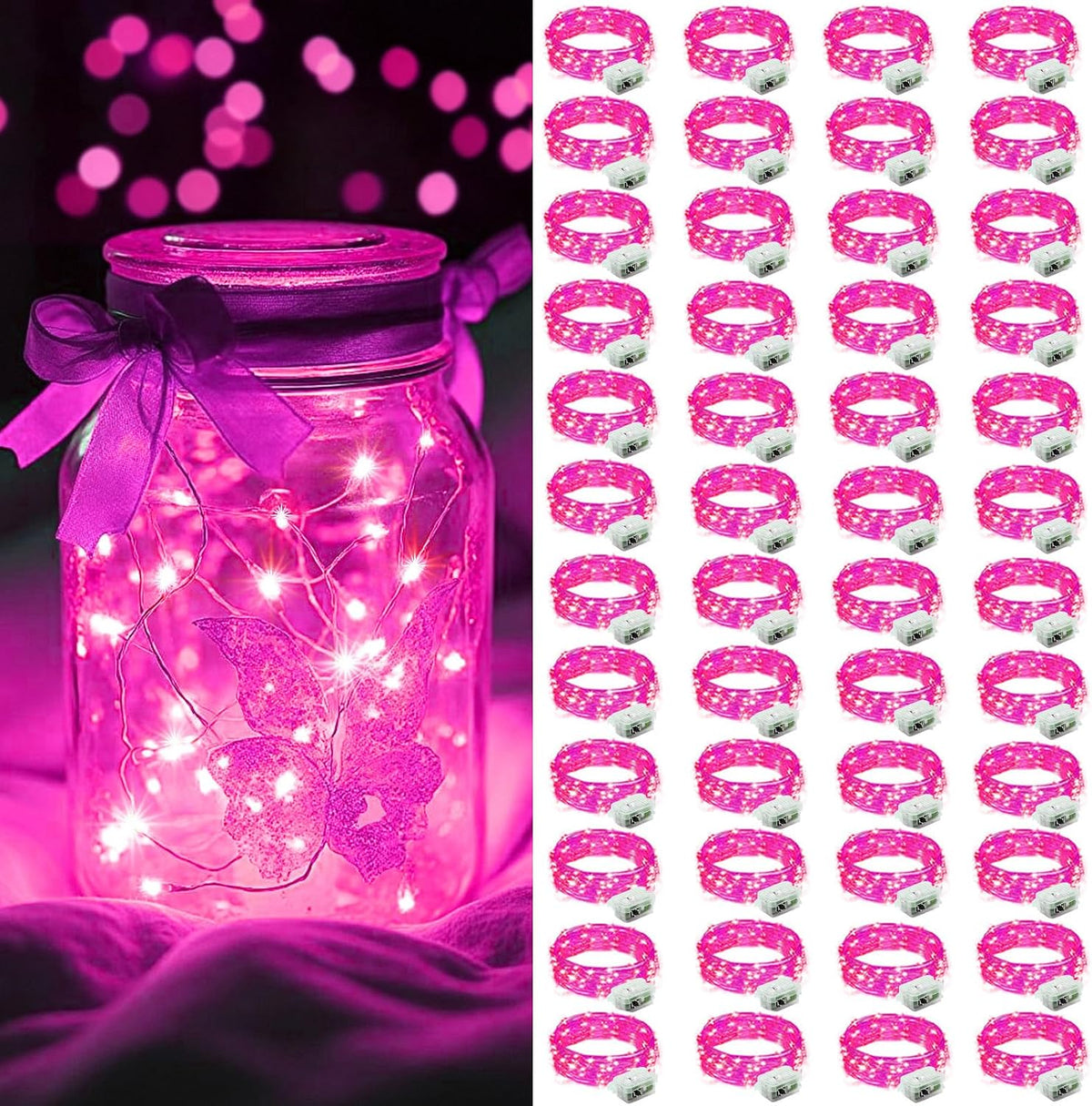 AIKEI 48 Pack LED Fairy Lights Battery Operated, Mini String Lights Waterproof 7 Feet 20 Led Firefly Starry Lighting for Wedding Party Bedroom Garden Halloween Christmas Decoration Colorful