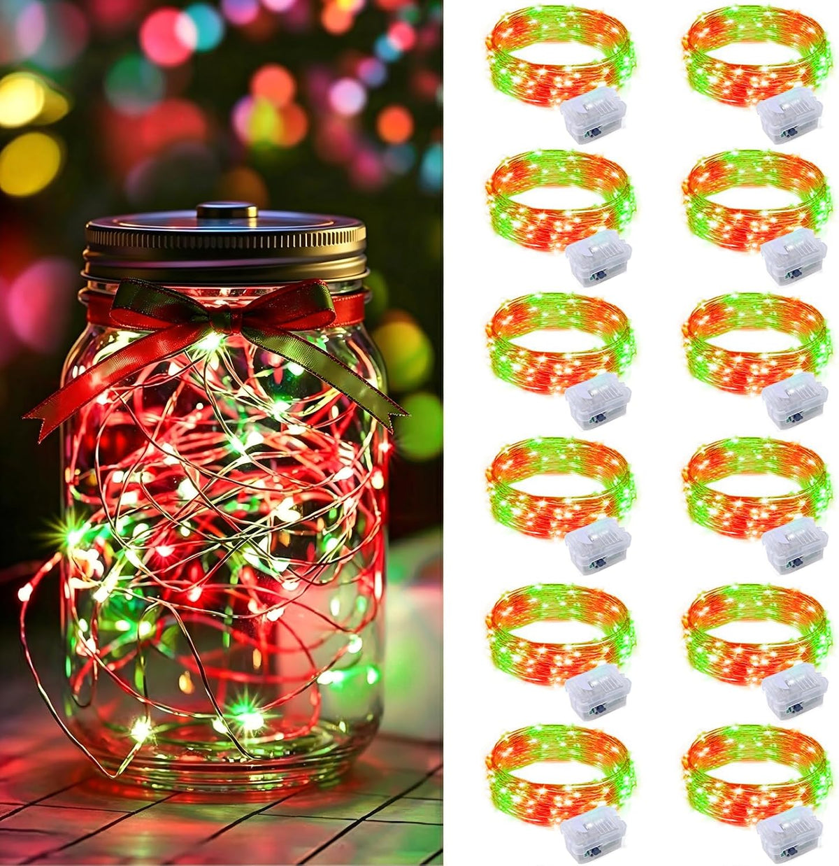 AIKEI 48 Pack LED Fairy Lights Battery Operated, Mini String Lights Waterproof 7 Feet 20 Led Firefly Starry Lighting for Wedding Party Bedroom Garden Halloween Christmas Decoration Colorful