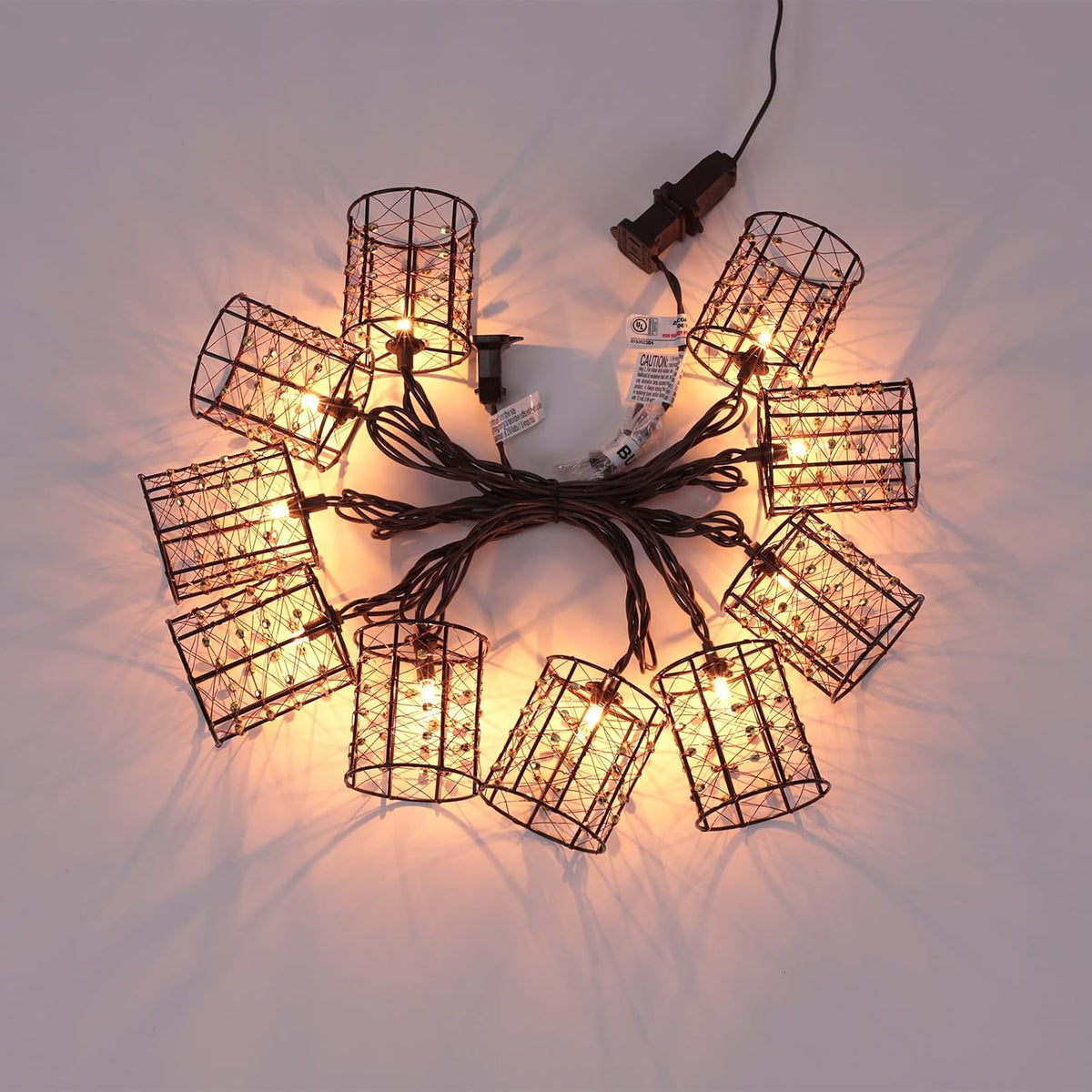Outdoor Patio String Lights Plug in with 10 Incandescent Bulbs, Handwoven Beaded Copper Wire Style Decorative Lantern String Lights Connectable Weatherproof for Pergola, Porch, Mantel, Indoor Decor
