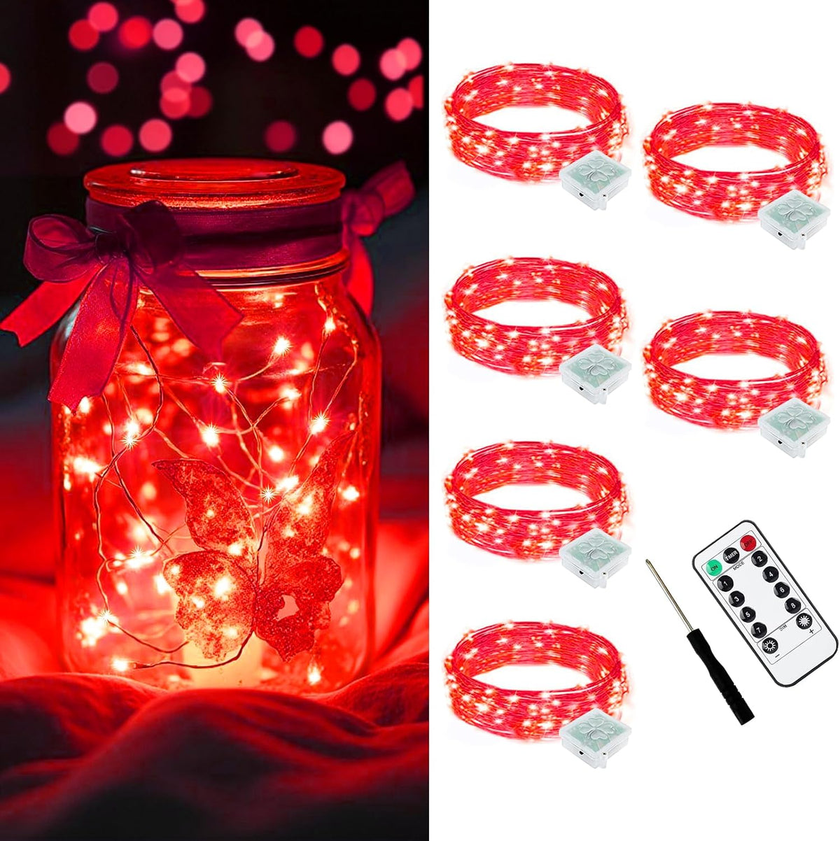 AIKEI 48 Pack LED Fairy Lights Battery Operated, Mini String Lights Waterproof 7 Feet 20 Led Firefly Starry Lighting for Wedding Party Bedroom Garden Halloween Christmas Decoration Colorful