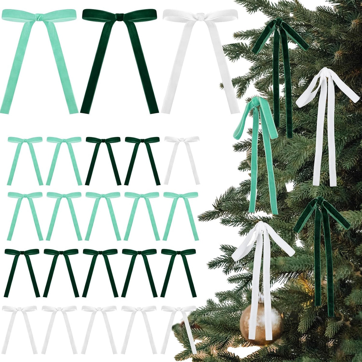 Glitinsel 24 Pcs Velvet Christmas Tree Bow, 10x18,1 w, Pastel | Vintage Christmas Ornaments Bow Velvet Ribbon Bows for Christmas Tree Garland Wreath Holiday Home Decorations