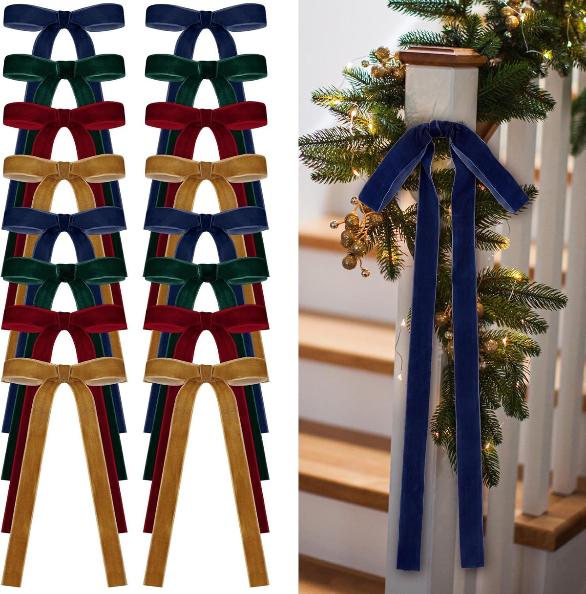 Glitinsel 24 Pcs Velvet Christmas Tree Bow, 10x18,1 w, Pastel | Vintage Christmas Ornaments Bow Velvet Ribbon Bows for Christmas Tree Garland Wreath Holiday Home Decorations