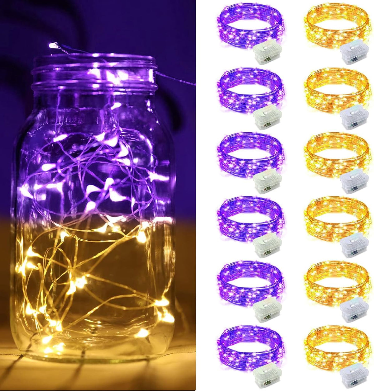 ZGWJ 24 Pack Multicolor Fairy Lights, Mini String Lights | Battery Operated 7 FT 20 LED Waterproof 3 Modes for DIY, Parties, Wedding, Halloween, Christmas Decoration