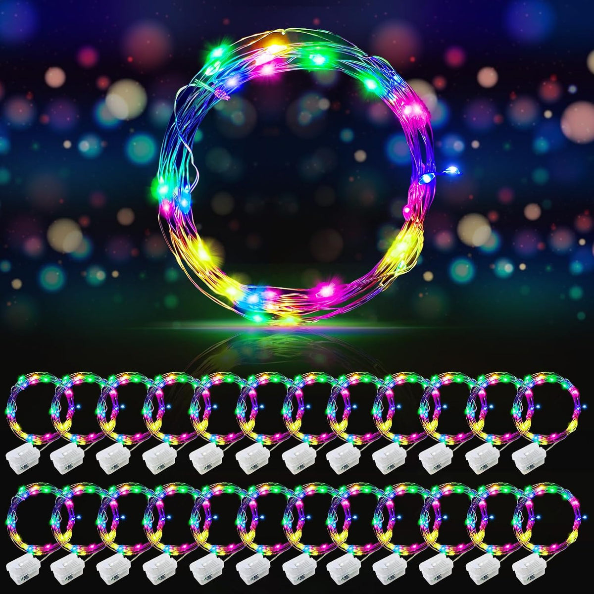AIKEI 48 Pack LED Fairy Lights Battery Operated, Mini String Lights Waterproof 7 Feet 20 Led Firefly Starry Lighting for Wedding Party Bedroom Garden Halloween Christmas Decoration Colorful