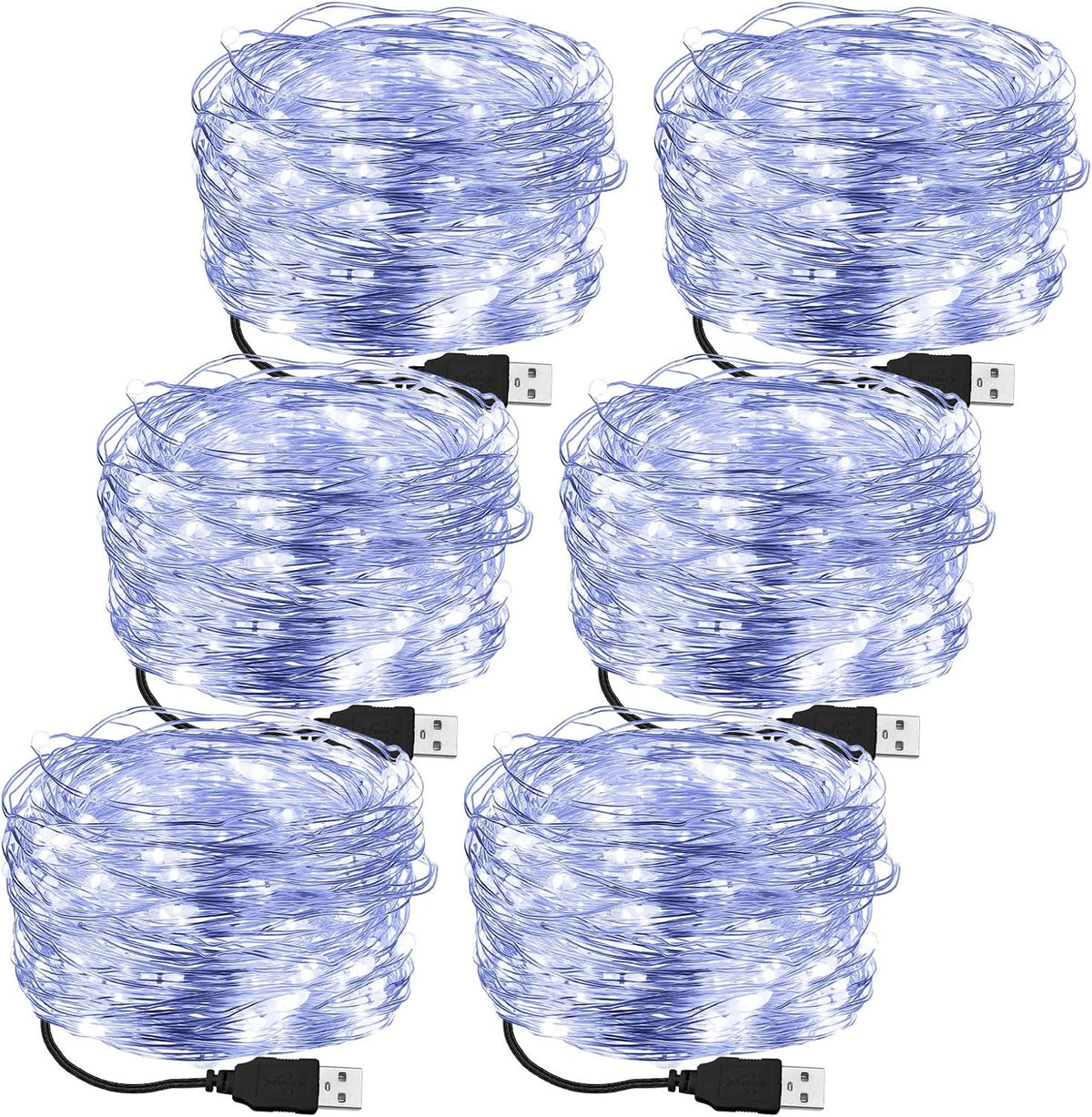 Macarrie 18 Pcs USB Fairy Lights 16 ft 50 LED String, Warm White, Black USB | Silver Wire for Christmas Halloween Bedroom Party Wedding Garden, Xmas Indoor Outdoor Decor, USB Plug and Play Power