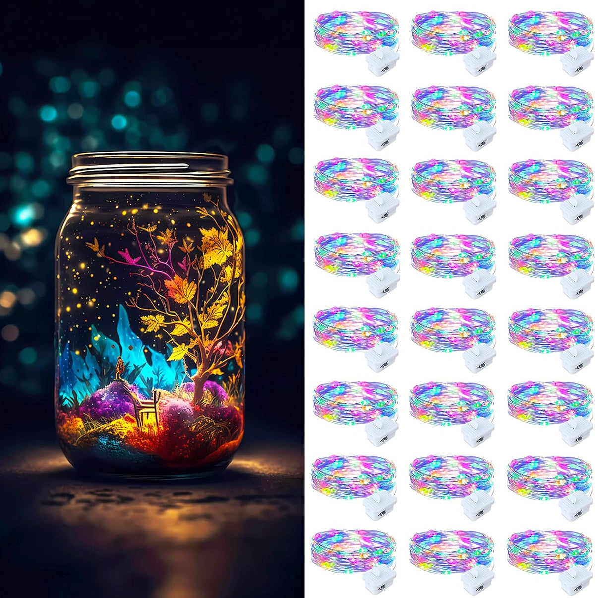 ZGWJ Fairy Lights Battery Operated, 50 Pack Twinkle String Lights 20 LED 7FT 3 Lighting Modes for Bedroom Decor, Easter, Halloween, Christmas, Party Indoor and Outdoor Decoration Colorful