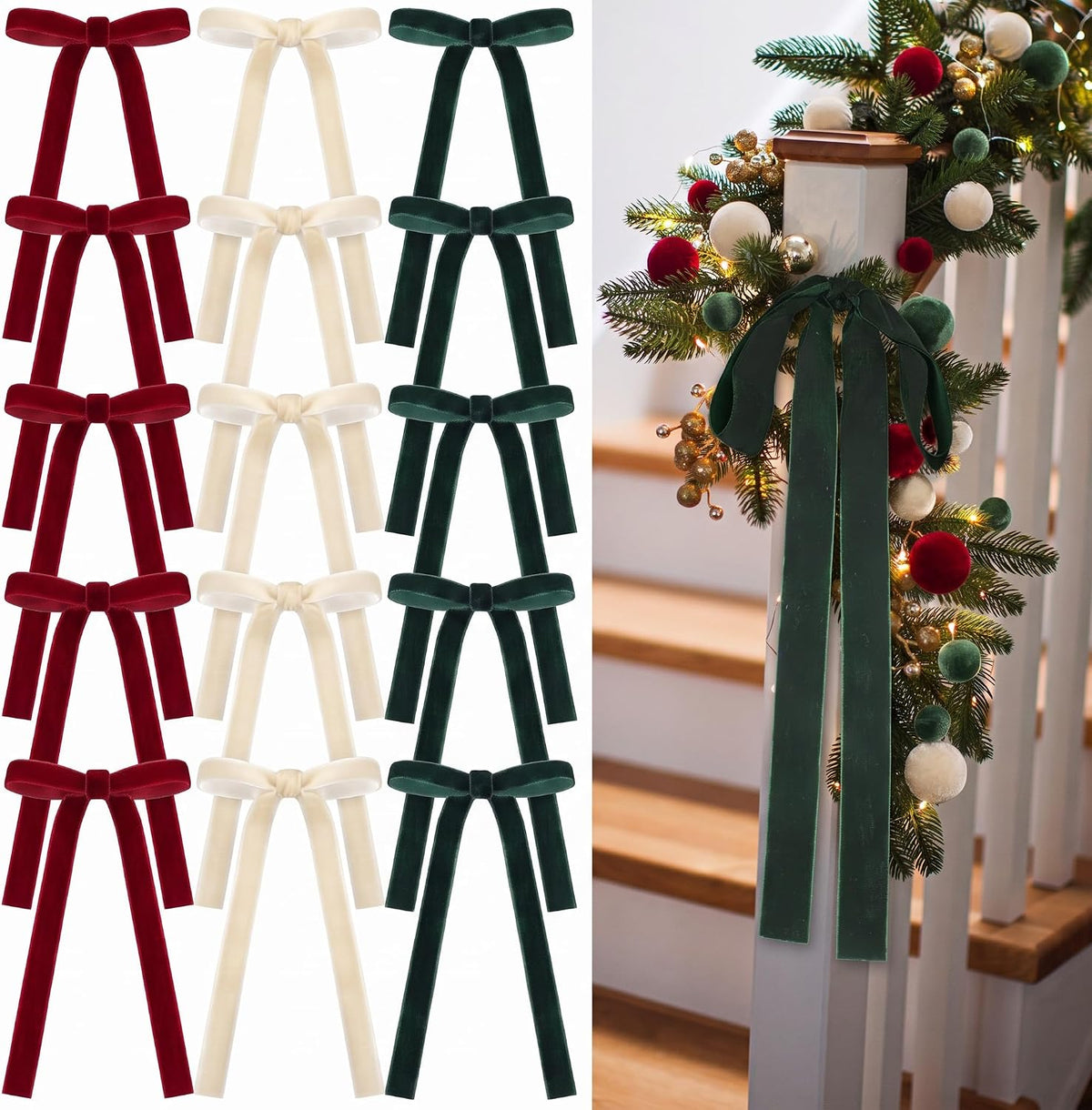 Glitinsel 24 Pcs Velvet Christmas Tree Bow, 10x18,1 w, Pastel | Vintage Christmas Ornaments Bow Velvet Ribbon Bows for Christmas Tree Garland Wreath Holiday Home Decorations