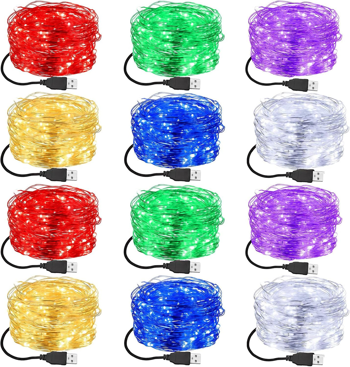 Macarrie 18 Pcs USB Fairy Lights 16 ft 50 LED String, Warm White, Black USB | Silver Wire for Christmas Halloween Bedroom Party Wedding Garden, Xmas Indoor Outdoor Decor, USB Plug and Play Power