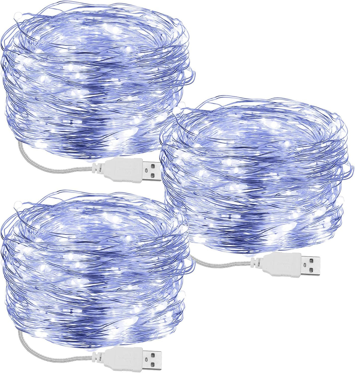 Macarrie 18 Pcs USB Fairy Lights 16 ft 50 LED String, Warm White, Black USB | Silver Wire for Christmas Halloween Bedroom Party Wedding Garden, Xmas Indoor Outdoor Decor, USB Plug and Play Power