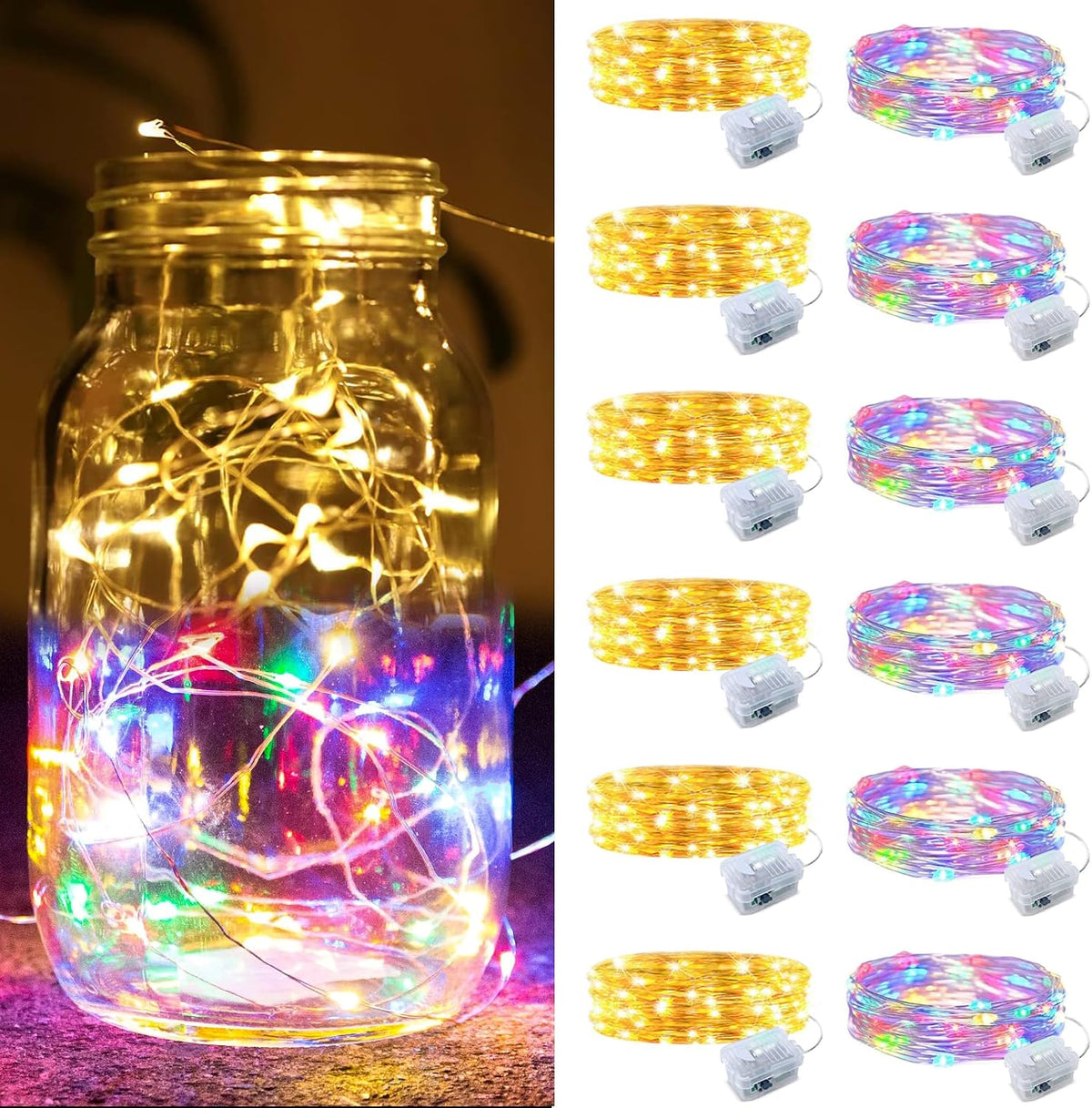 ZGWJ 24 Pack Multicolor Fairy Lights, Mini String Lights | Battery Operated 7 FT 20 LED Waterproof 3 Modes for DIY, Parties, Wedding, Halloween, Christmas Decoration