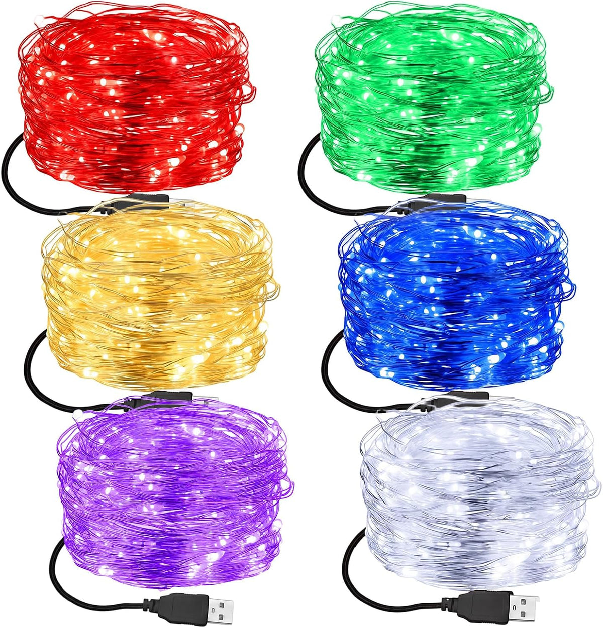 Macarrie 18 Pcs USB Fairy Lights 16 ft 50 LED String, Warm White, Black USB | Silver Wire for Christmas Halloween Bedroom Party Wedding Garden, Xmas Indoor Outdoor Decor, USB Plug and Play Power