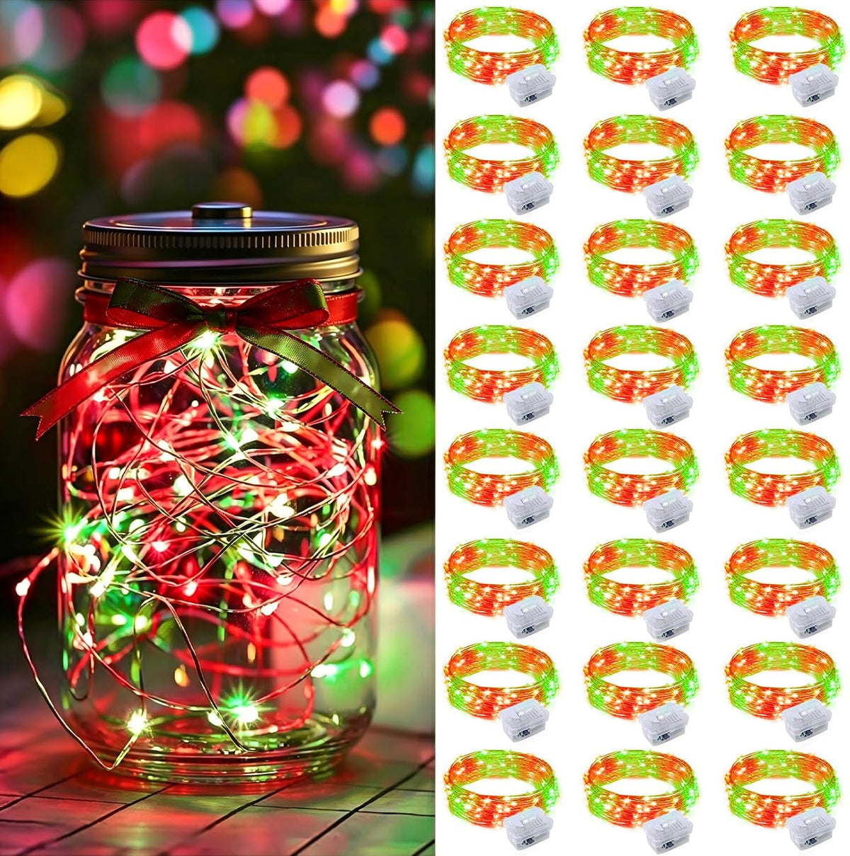 AIKEI 48 Pack LED Fairy Lights Battery Operated, Mini String Lights Waterproof 7 Feet 20 Led Firefly Starry Lighting for Wedding Party Bedroom Garden Halloween Christmas Decoration Colorful