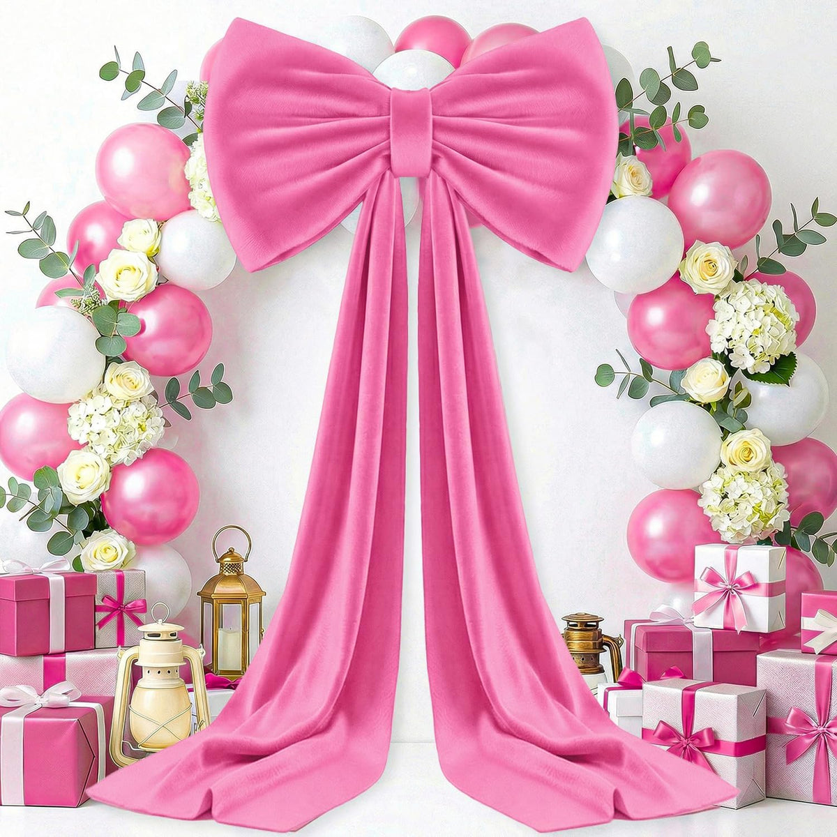 MODFUNS Giant Bow Decoration Big Red Bow with Long Ribbon, 75x23 Inch Velvet Large Bows for Wall Coquette Oversized Bows Decor for Birthday Party Wedding Baby Shower Holiday