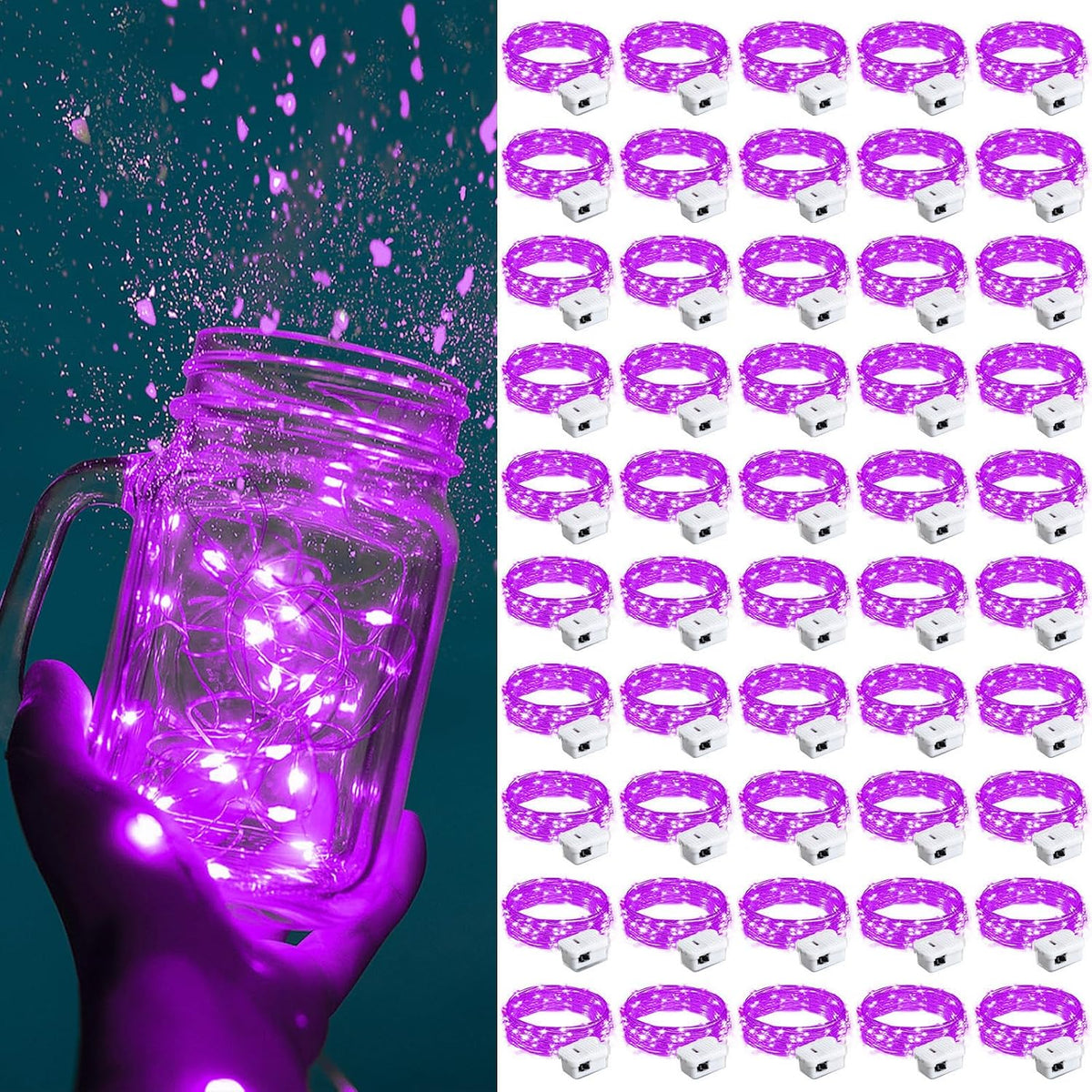 ZGWJ Fairy Lights Battery Operated, 50 Pack Twinkle String Lights 20 LED 7FT 3 Lighting Modes for Bedroom Decor, Easter, Halloween, Christmas, Party Indoor and Outdoor Decoration Colorful