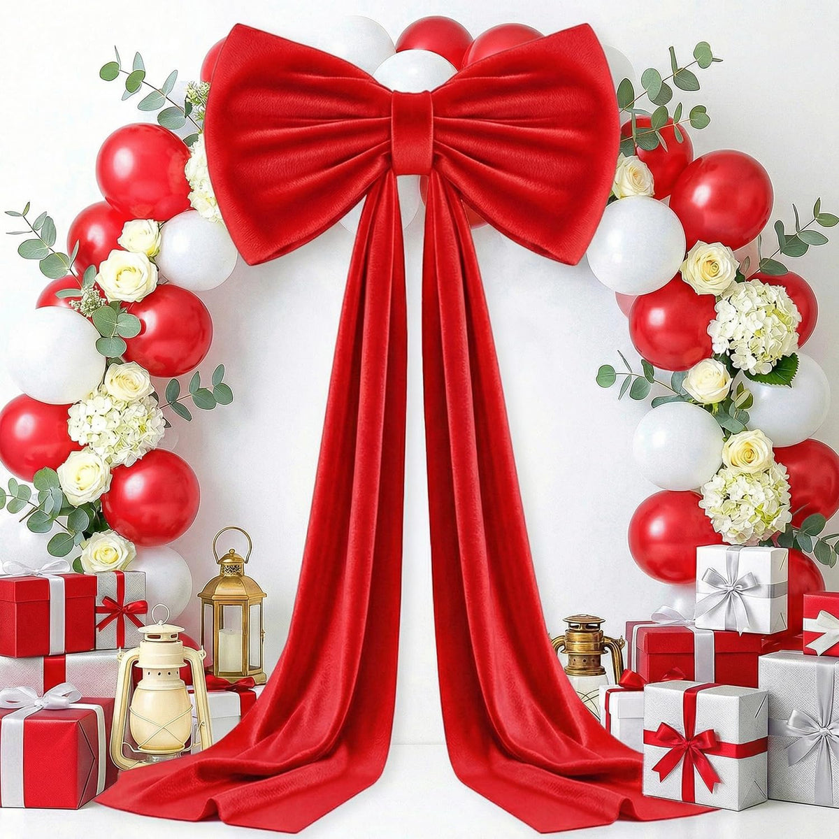 MODFUNS Giant Bow Decoration Big Red Bow with Long Ribbon, 75x23 Inch Velvet Large Bows for Wall Coquette Oversized Bows Decor for Birthday Party Wedding Baby Shower Holiday