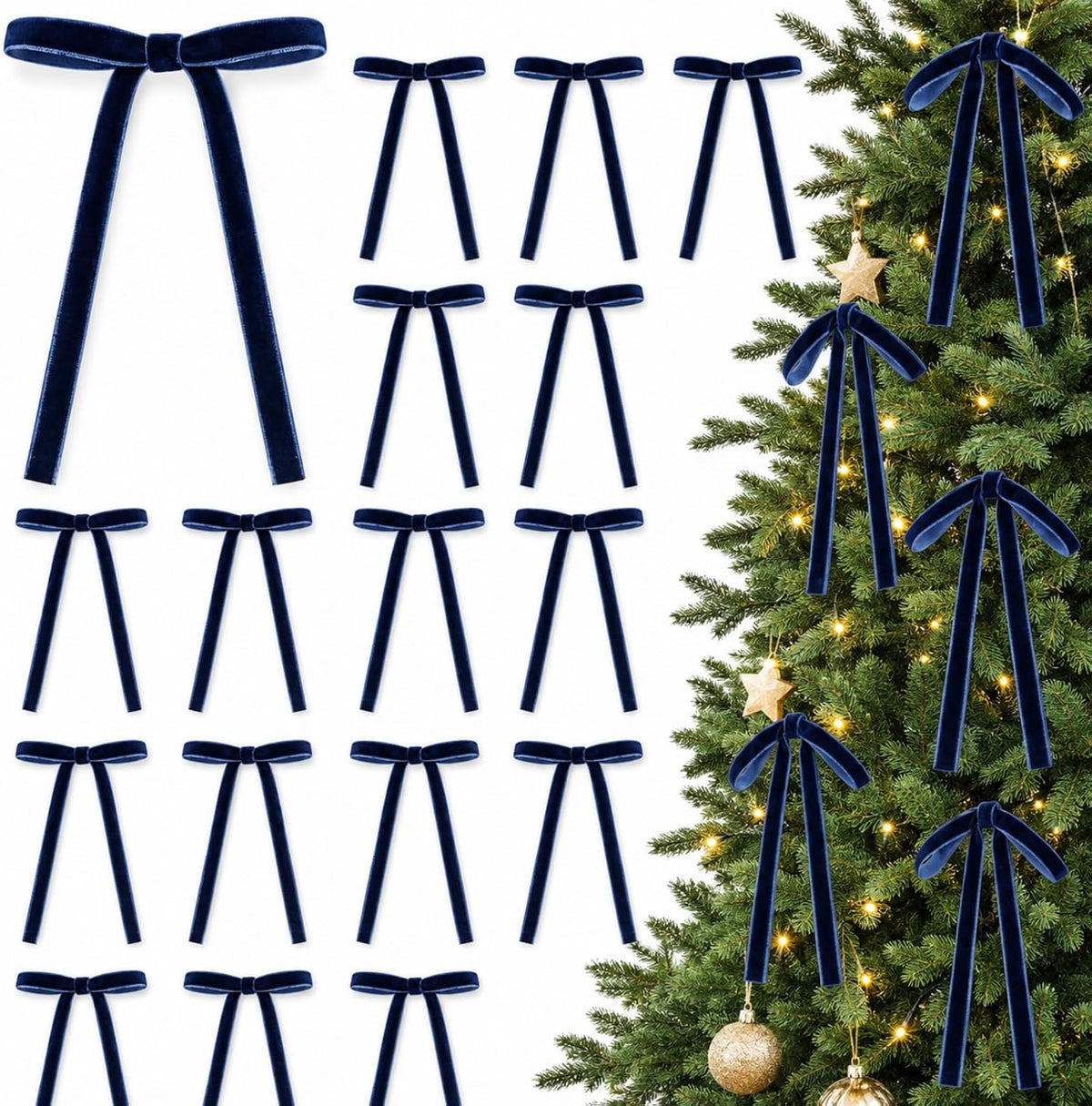 Glitinsel 24 Pcs Velvet Christmas Tree Bow, 10x18,1 w, Pastel | Vintage Christmas Ornaments Bow Velvet Ribbon Bows for Christmas Tree Garland Wreath Holiday Home Decorations